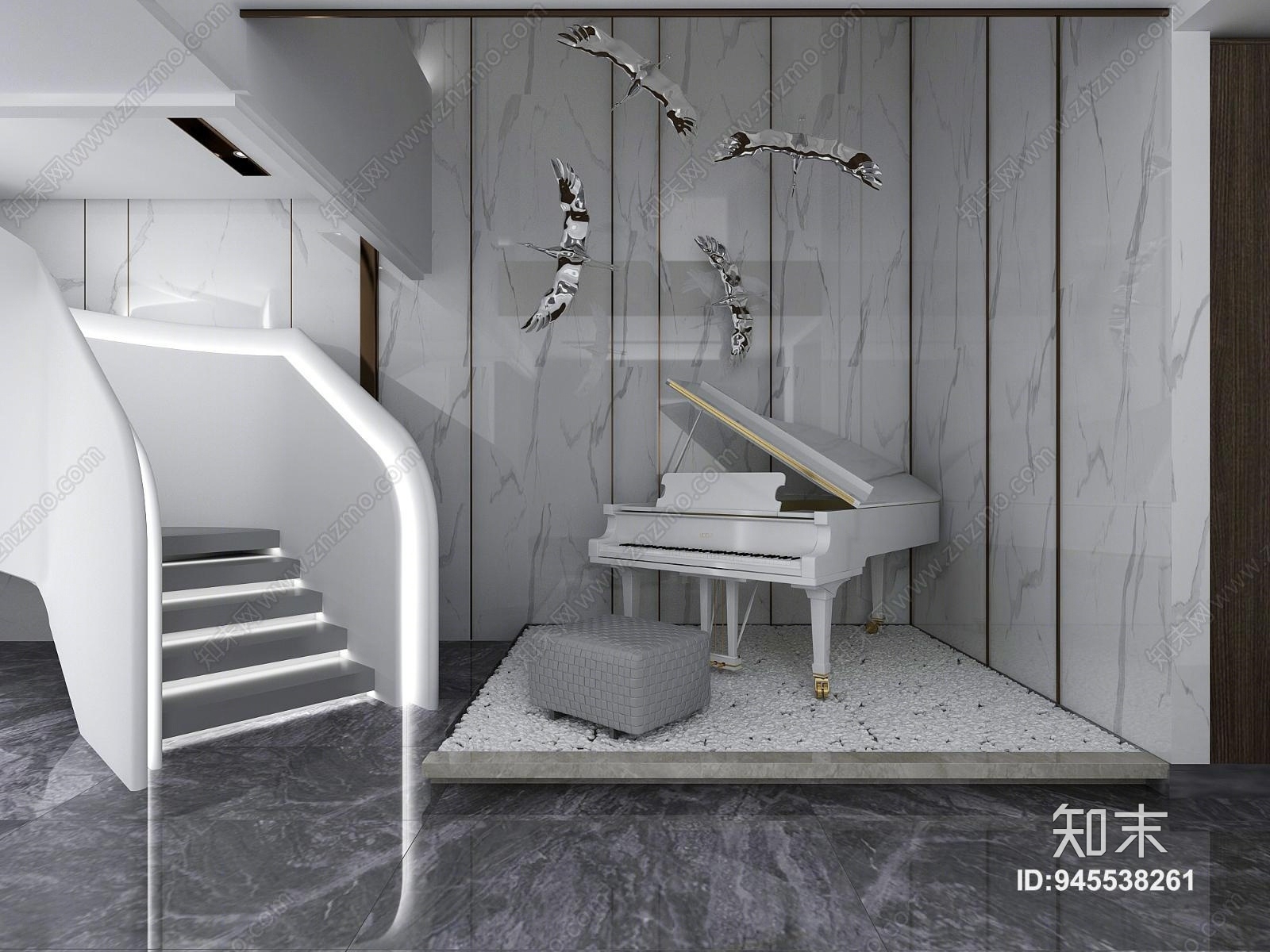 现代旋转楼梯间3D模型下载【ID:945538261】