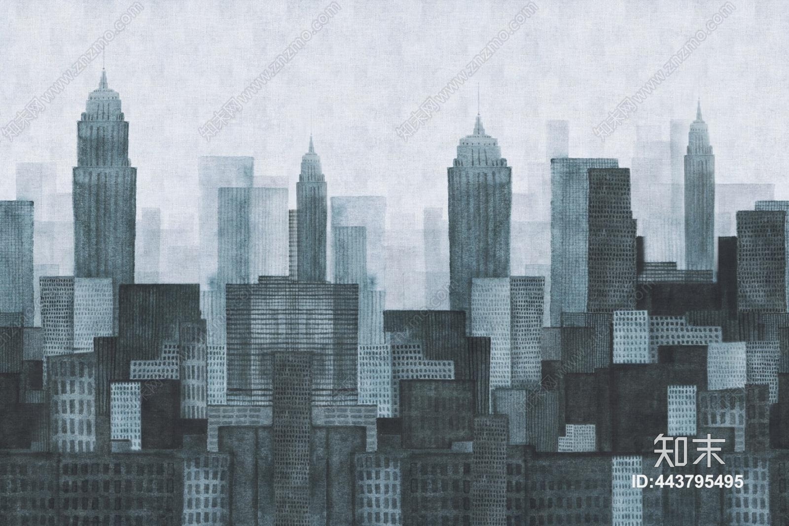 冷色系建筑装饰壁纸壁画贴图下载【ID:443795495】