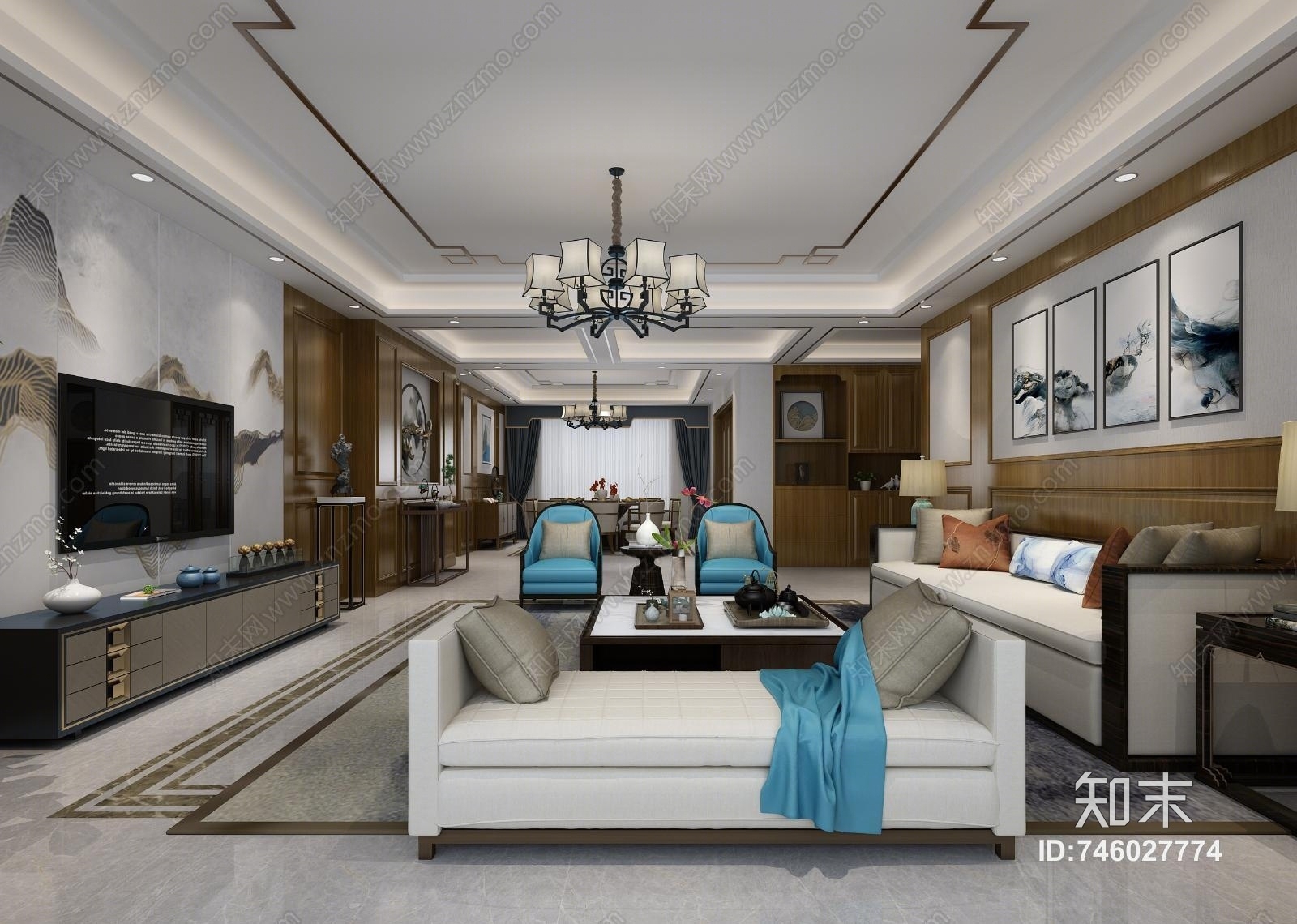 新中式空间3D模型下载【ID:746027774】