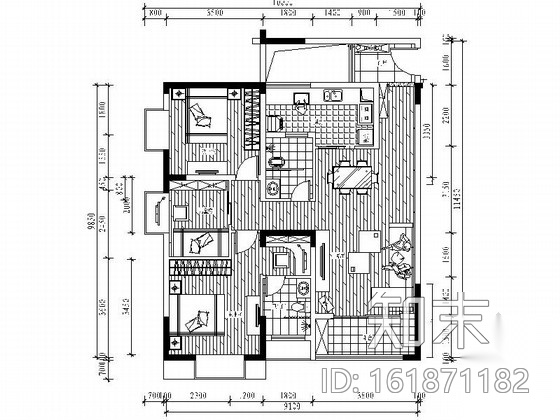 现代尊贵奢华三居室样板间CAD装修图（含效果）施工图下载【ID:161871182】