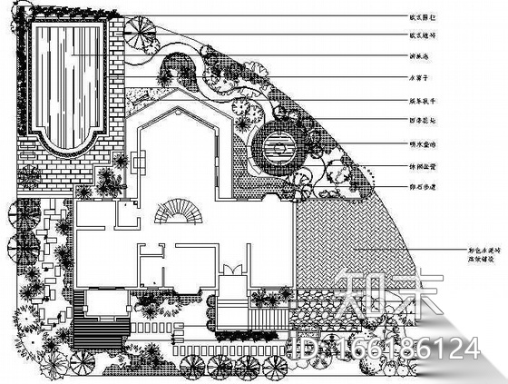 某别墅景观设计平面图cad施工图下载【ID:166186124】