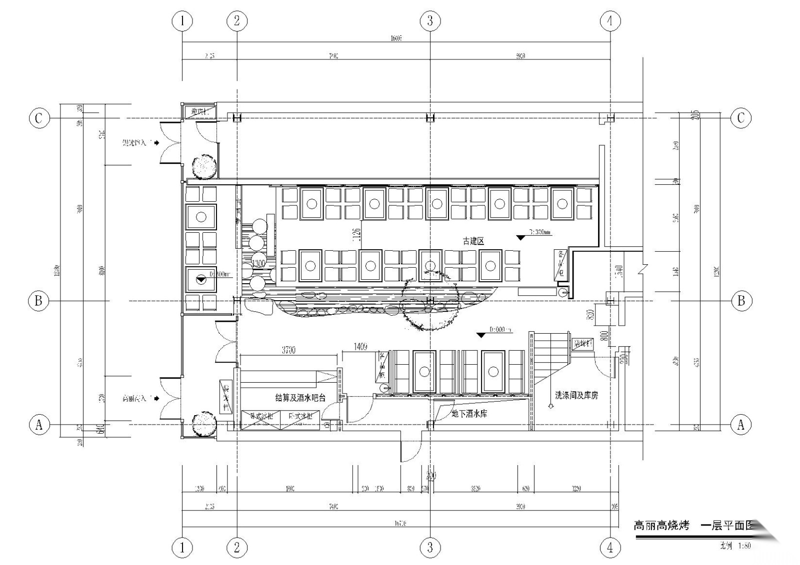 [沈阳​]某韩式烤肉餐厅施工图cad施工图下载【ID:160427179】