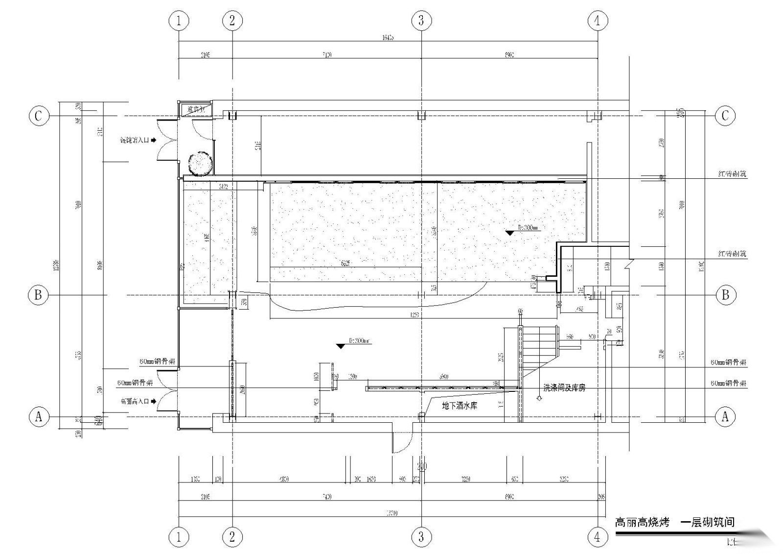 [沈阳​]某韩式烤肉餐厅施工图cad施工图下载【ID:160427179】