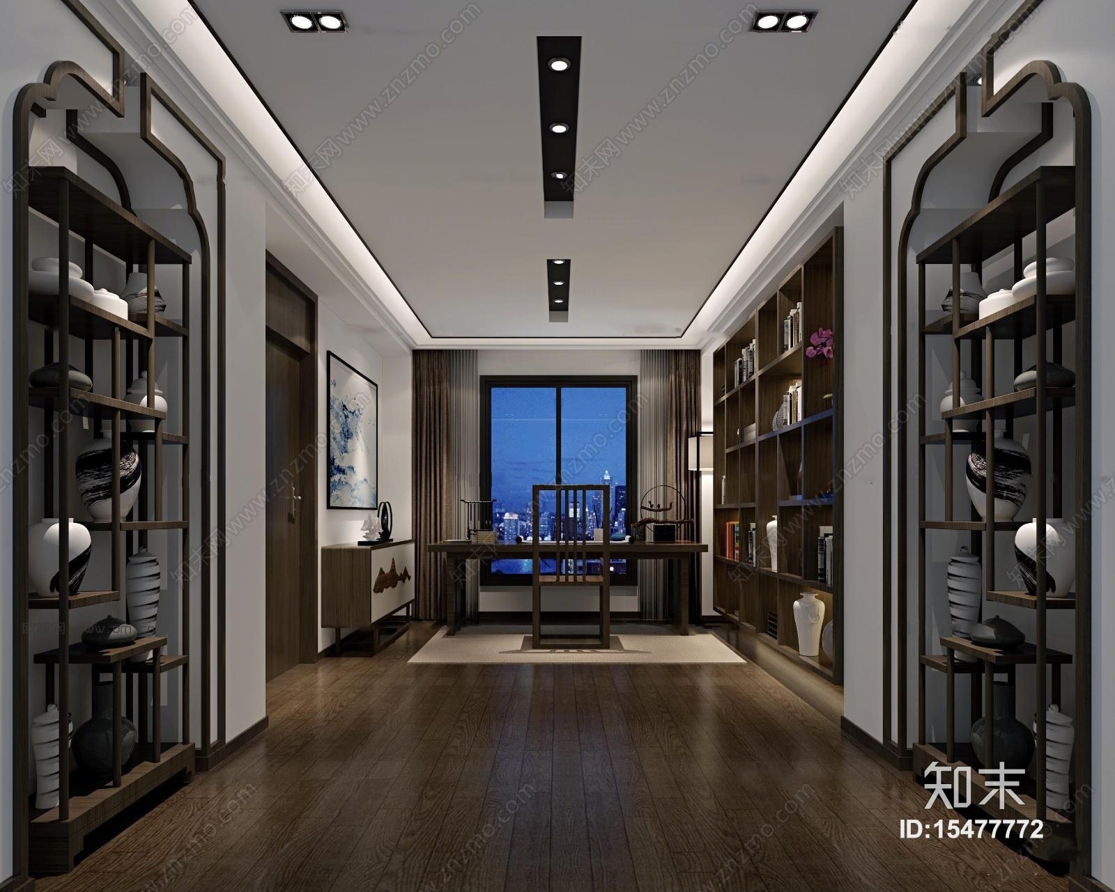 新中式书房3D模型下载【ID:15477772】