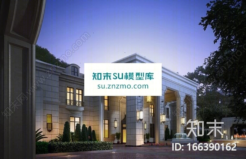 雅戈尔长风8号别墅建筑会所新古典天华SU模型下载【ID:166390162】