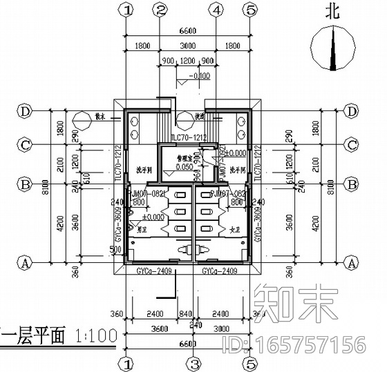 某小型公厕建筑施工图cad施工图下载【ID:165757156】