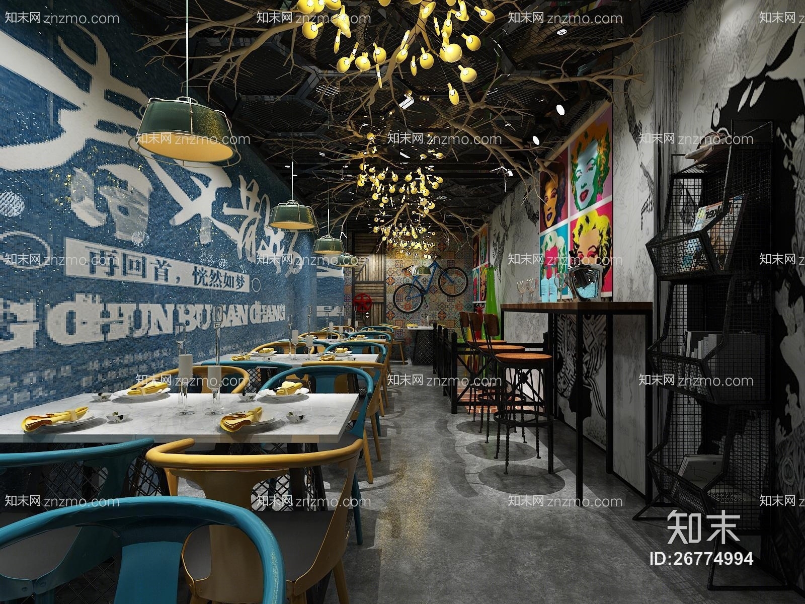 工业风餐饮餐厅3D模型下载【ID:26774994】