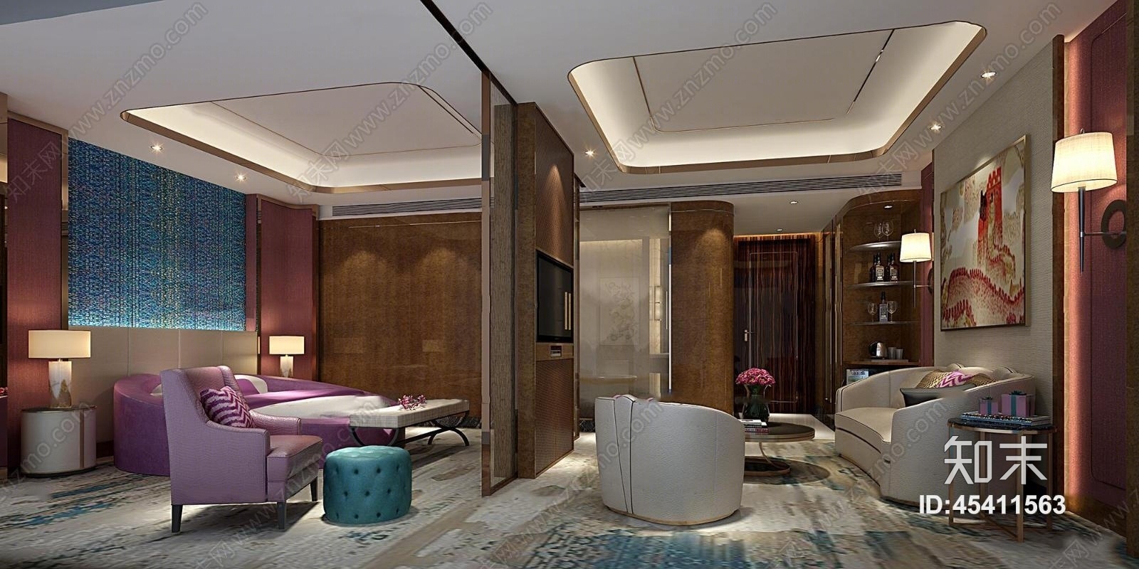 现代酒店客房套间3D模型下载【ID:45411563】