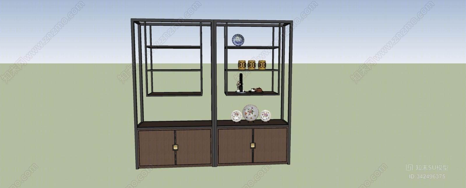 中式展示柜SU模型下载【ID:342496375】