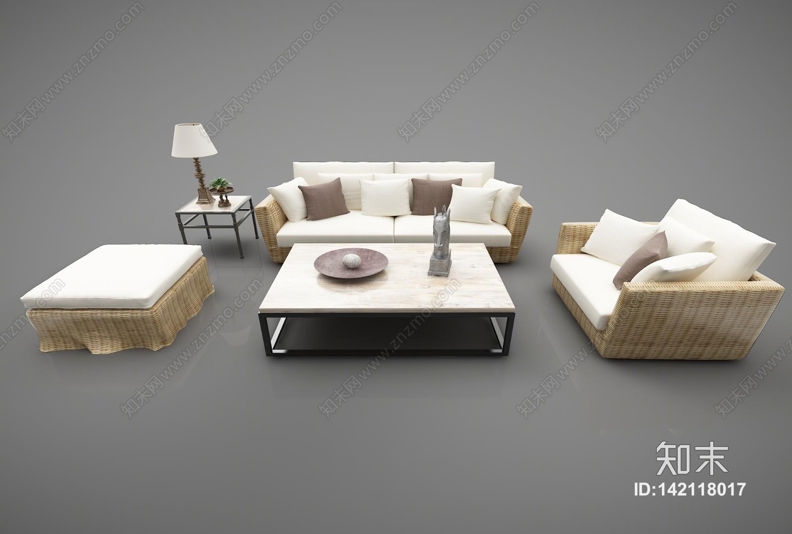 现代风格藤编沙发3D模型下载【ID:142118017】