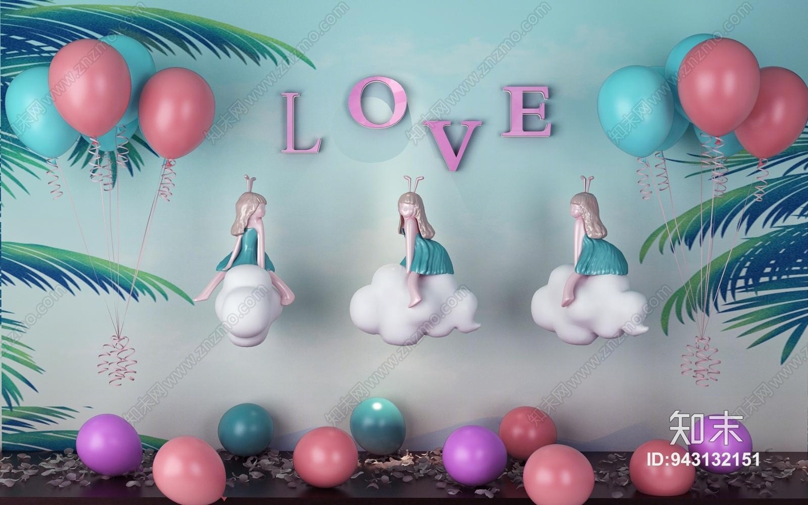现代网红少女气球摆件3D模型下载【ID:943132151】
