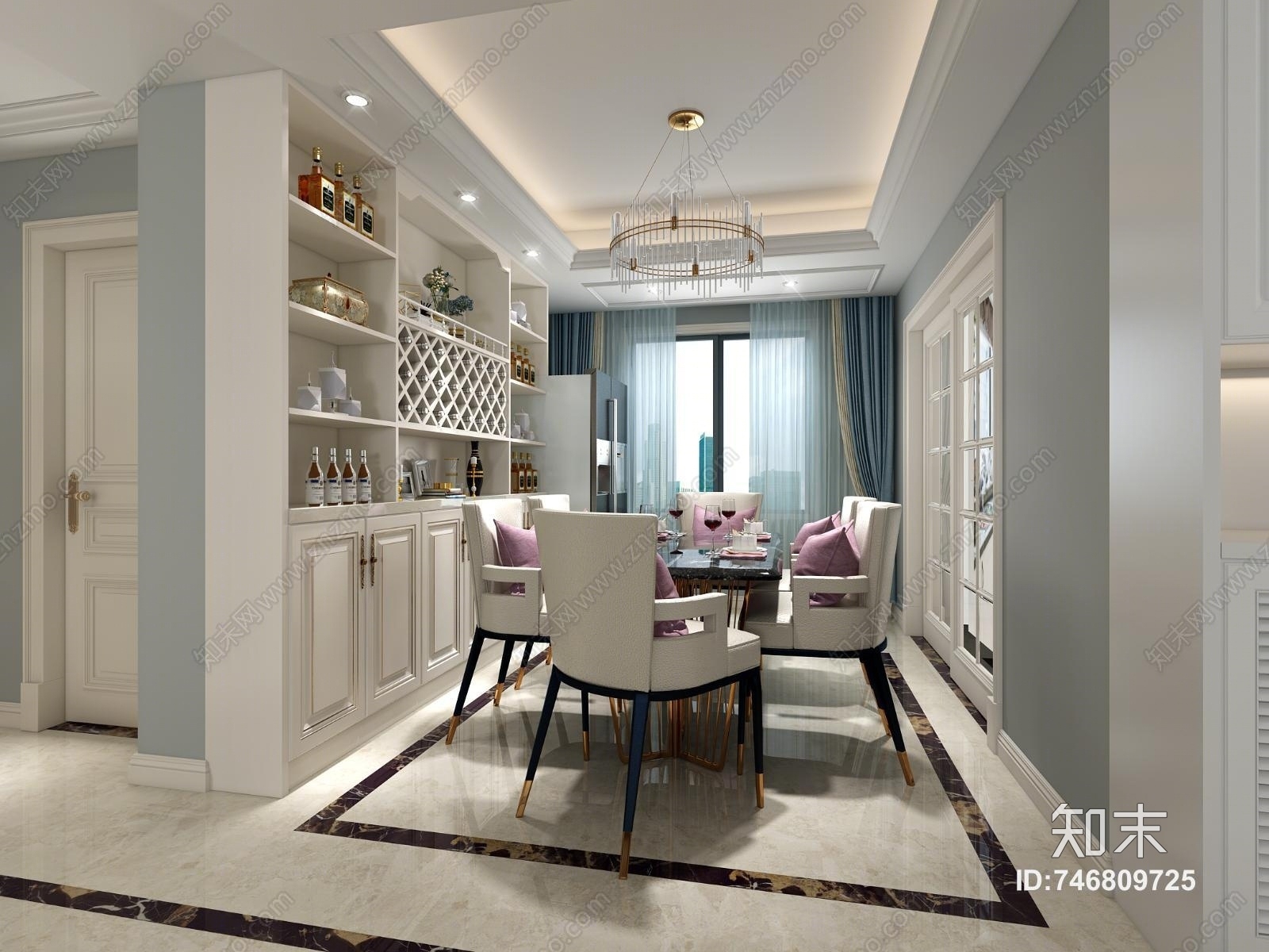 现代轻奢客餐厅3D模型下载【ID:746809725】