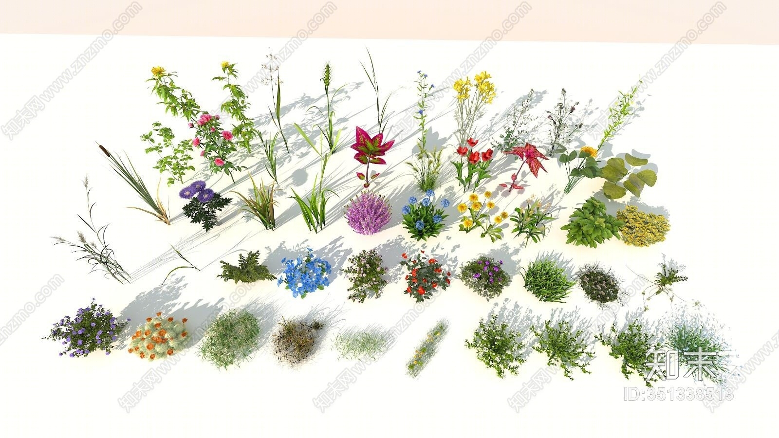 现代花草组合3D模型下载【ID:351338513】