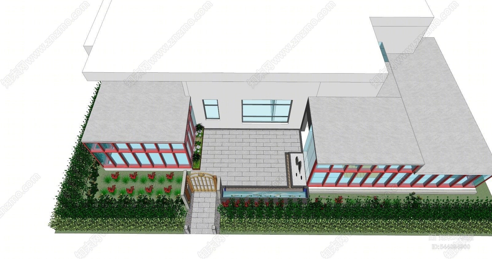 现代假山鱼池庭院小景观SU模型下载【ID:544094900】