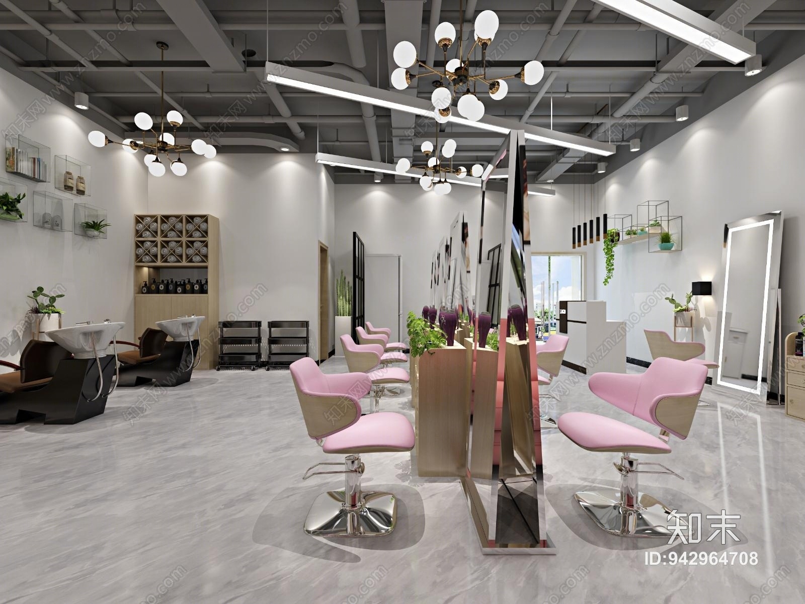 工业风网红理发店3D模型下载【ID:942964708】