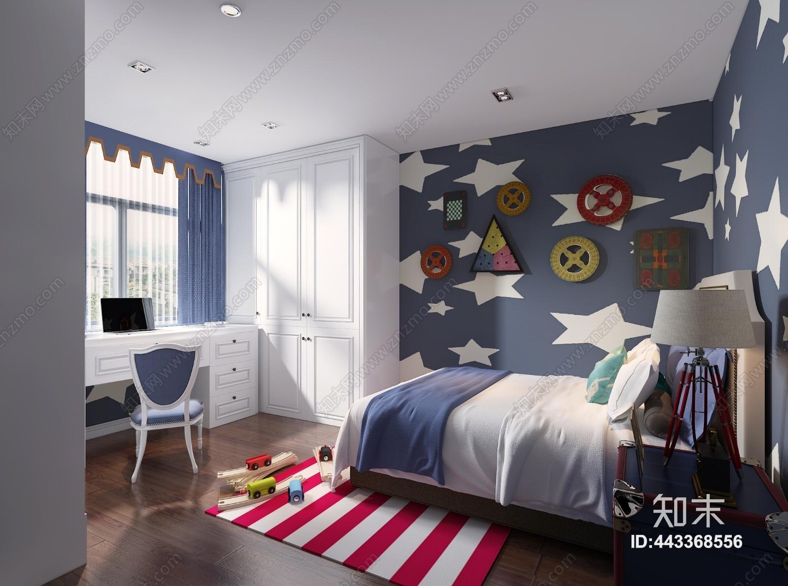 简欧儿童房书桌3D模型下载【ID:443368556】