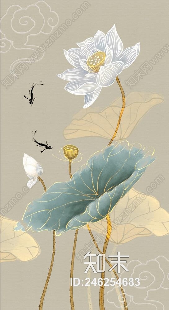 中式玄关山水花鸟壁画贴图下载【ID:246254683】