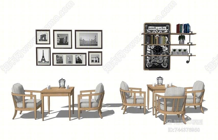 现代咖啡厅桌椅SU模型下载【ID:744376950】