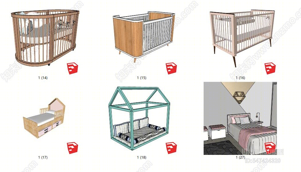 现代儿童床组合SU模型下载【ID:547424320】