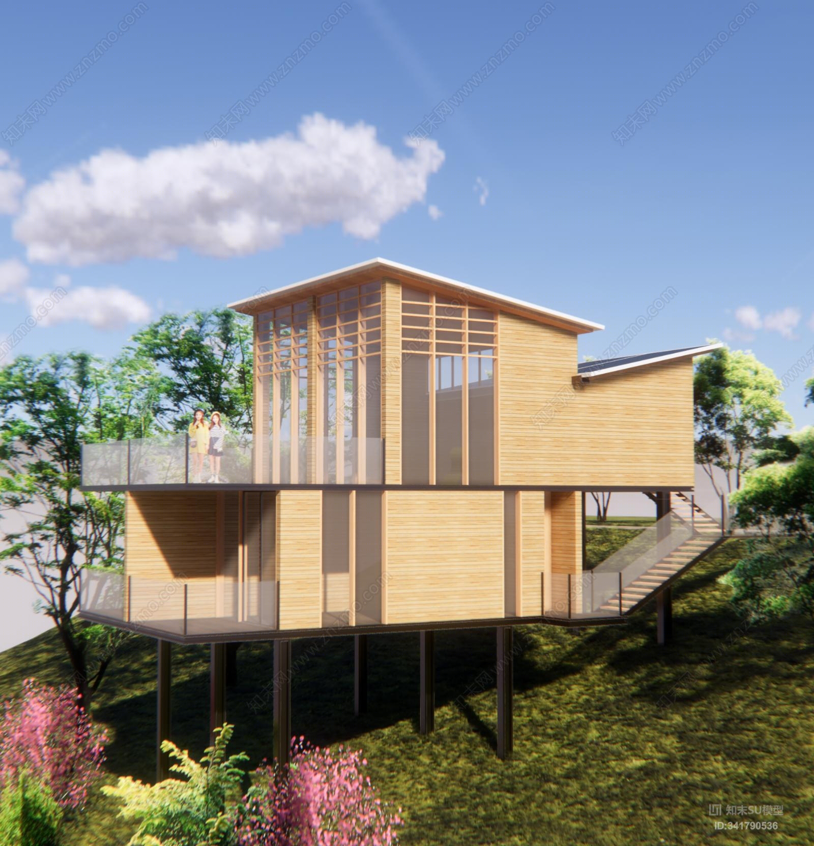 现代建筑木屋SU模型下载【ID:341790536】