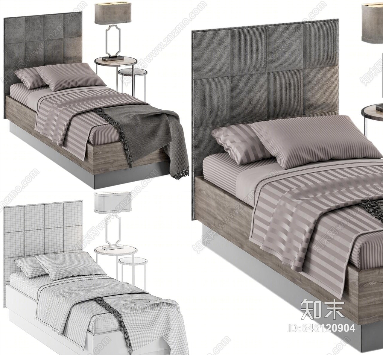 现代单人床3D模型下载【ID:646120904】