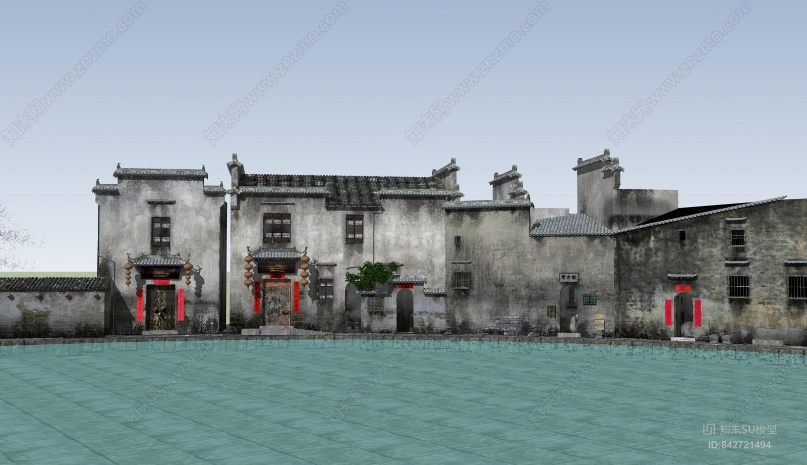 中式风格建筑SU模型下载【ID:842721494】