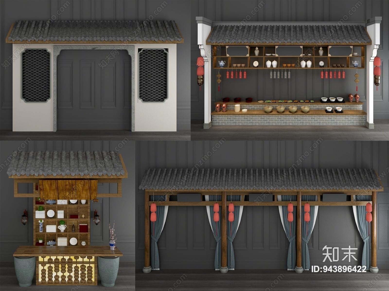 新中式屋顶3D模型下载【ID:943896422】