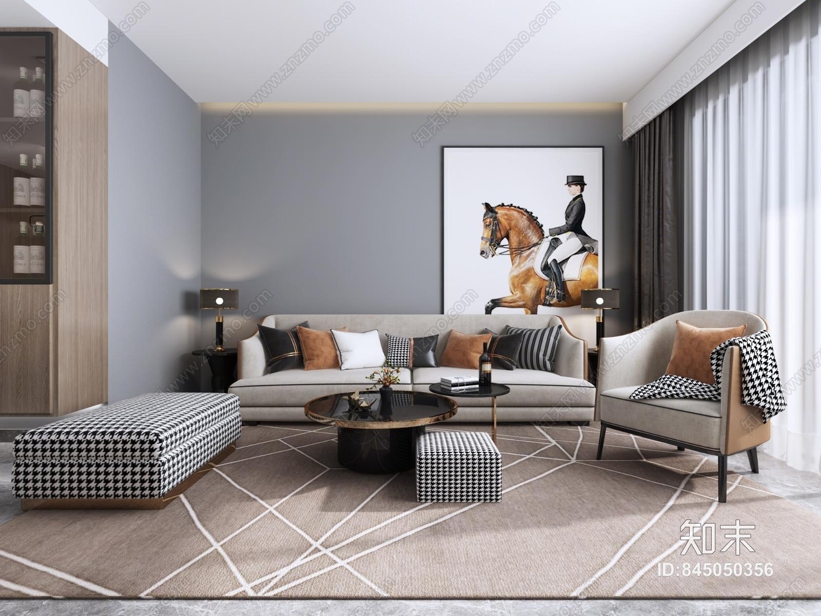 现代港式轻奢客厅3D模型下载【ID:845050356】