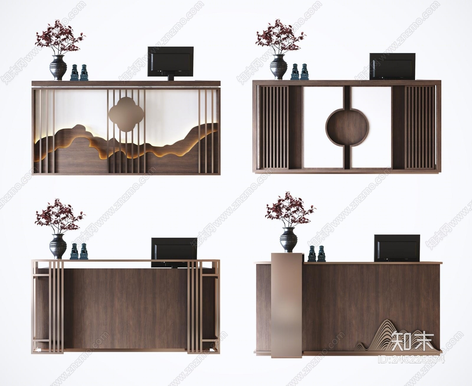 新中式公司前台3D模型下载【ID:245225574】_知末3d模型网
