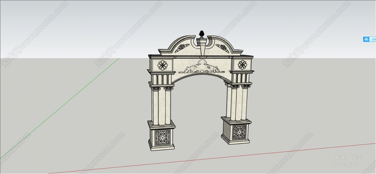 欧式建筑雕花大门门头罗马柱SU模型下载【ID:345356783】
