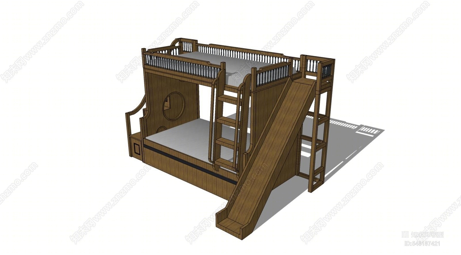 美式风格儿童高低床双层床SU模型下载【ID:548187421】