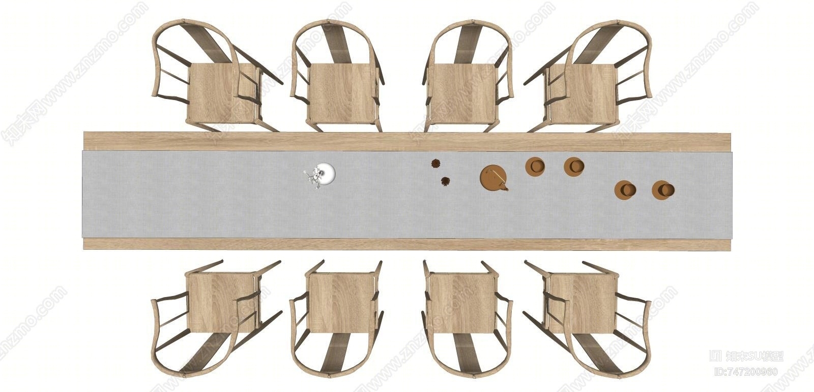 新中式禅意桌椅组合SU模型下载【ID:747200960】