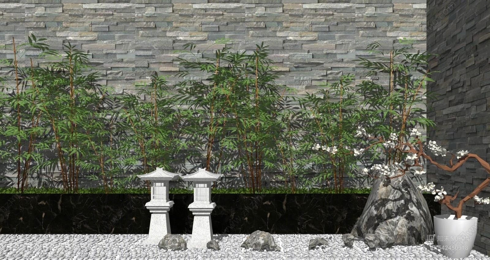 中式竹子SU模型下载【ID:542450918】