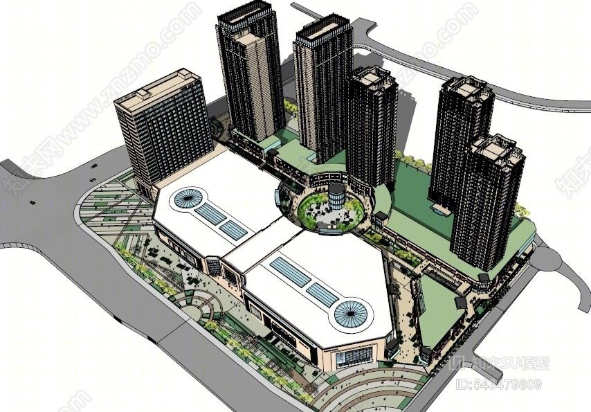 现代城市广场规划设计SU模型下载【ID:543479809】