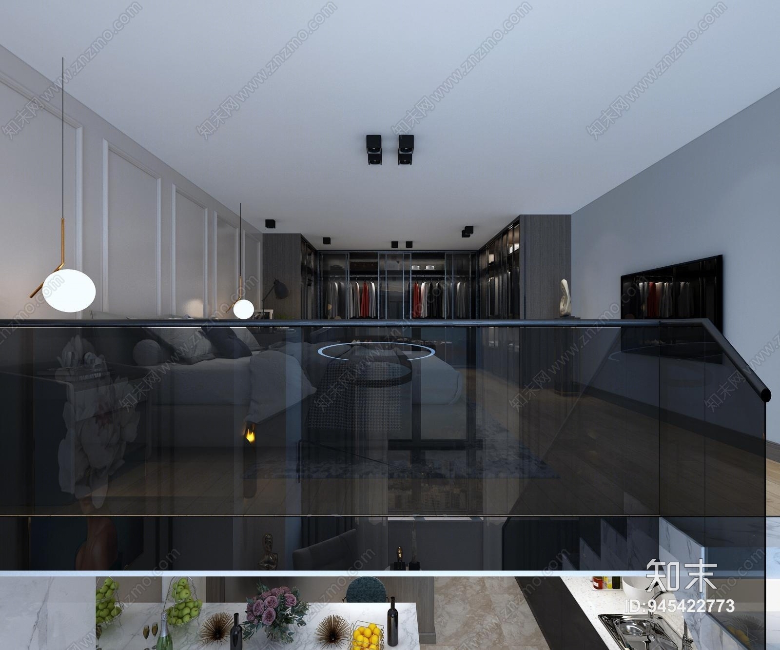 现代黑白灰公寓3D模型下载【ID:945422773】