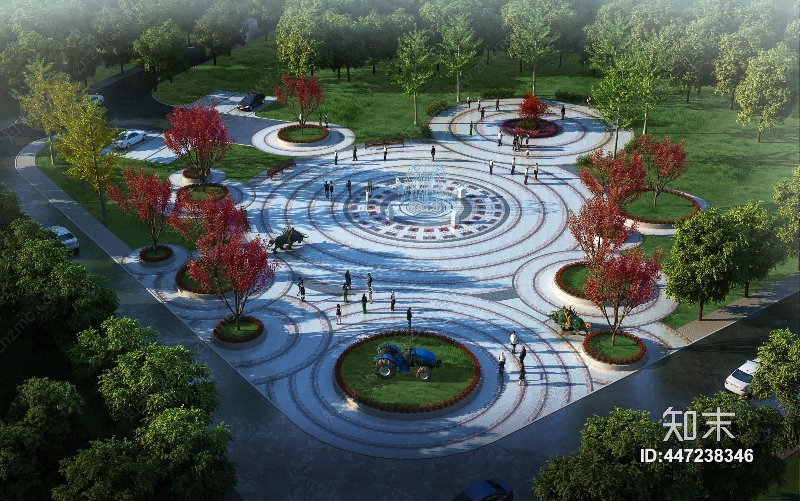 现代广场景观喷泉3D模型下载【ID:447238346】