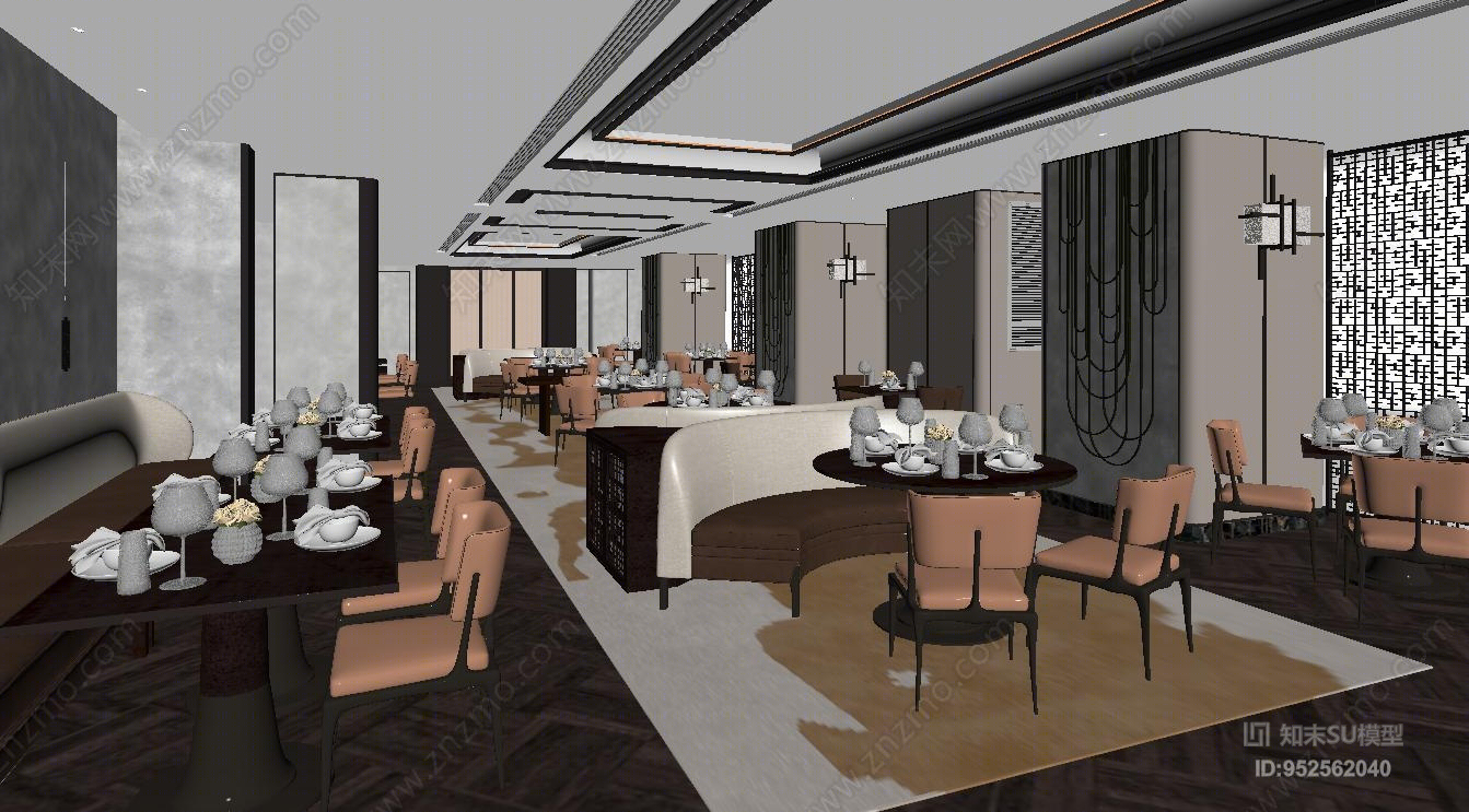 现代风格酒店宴会厅SU模型下载【ID:952562040】