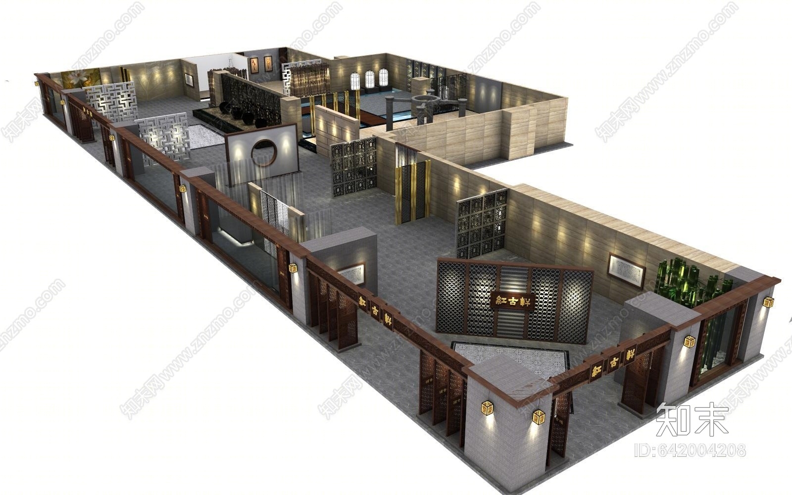 新中式红木家具专卖店佛山展厅3D模型下载【ID:642004208】