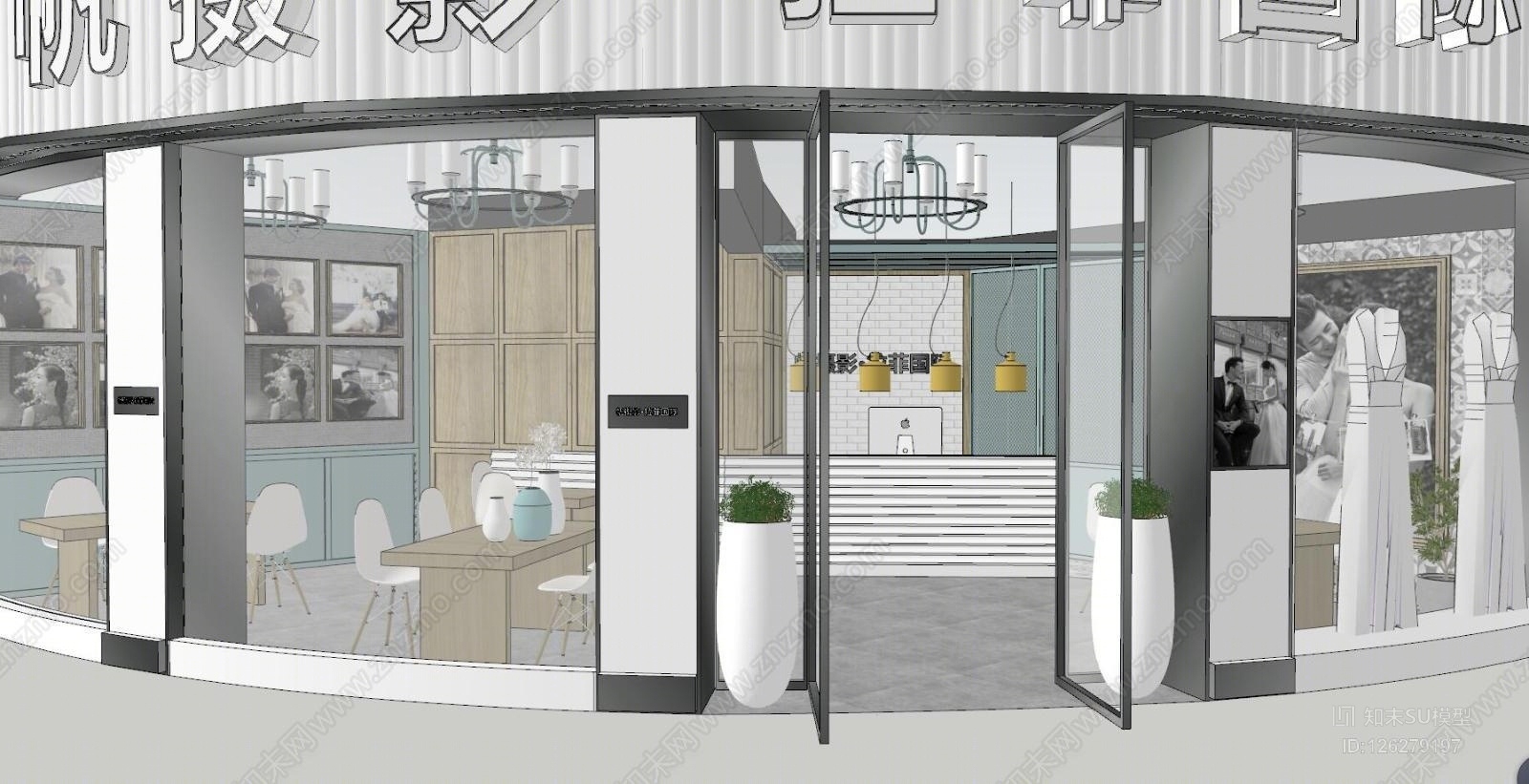 现代婚纱摄影店SU模型下载【ID:126279197】