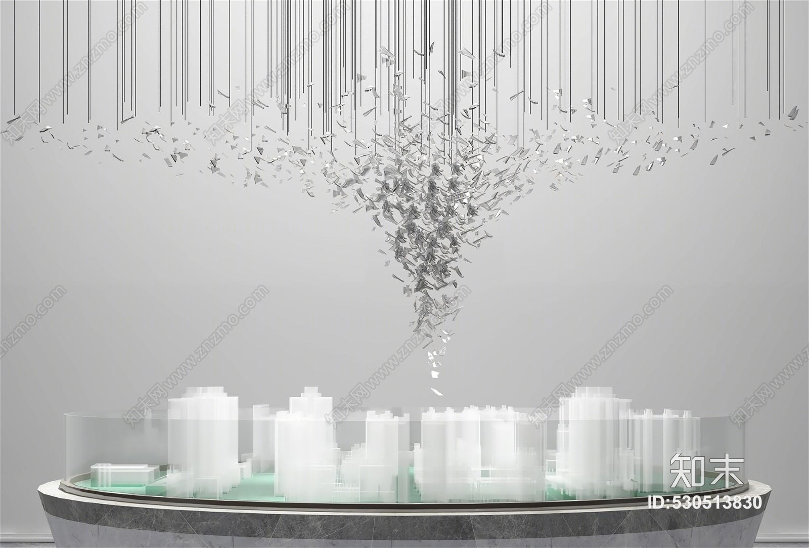 现代售楼部前厅大厅水晶吊灯售楼沙盘楼房模型3D模型下载【ID:530513830】