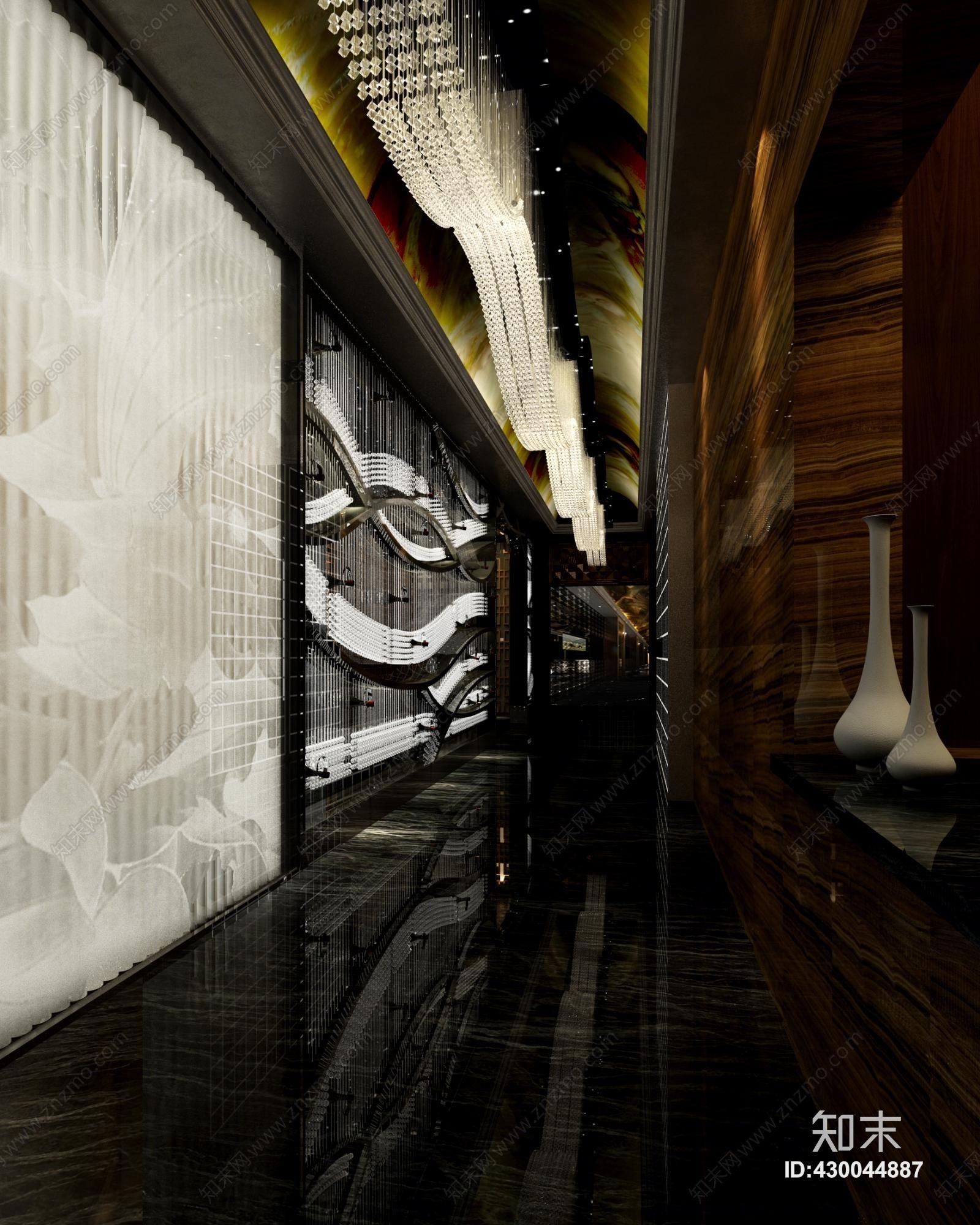 其它酒店玄关过道吊灯水池3D模型下载【ID:430044887】