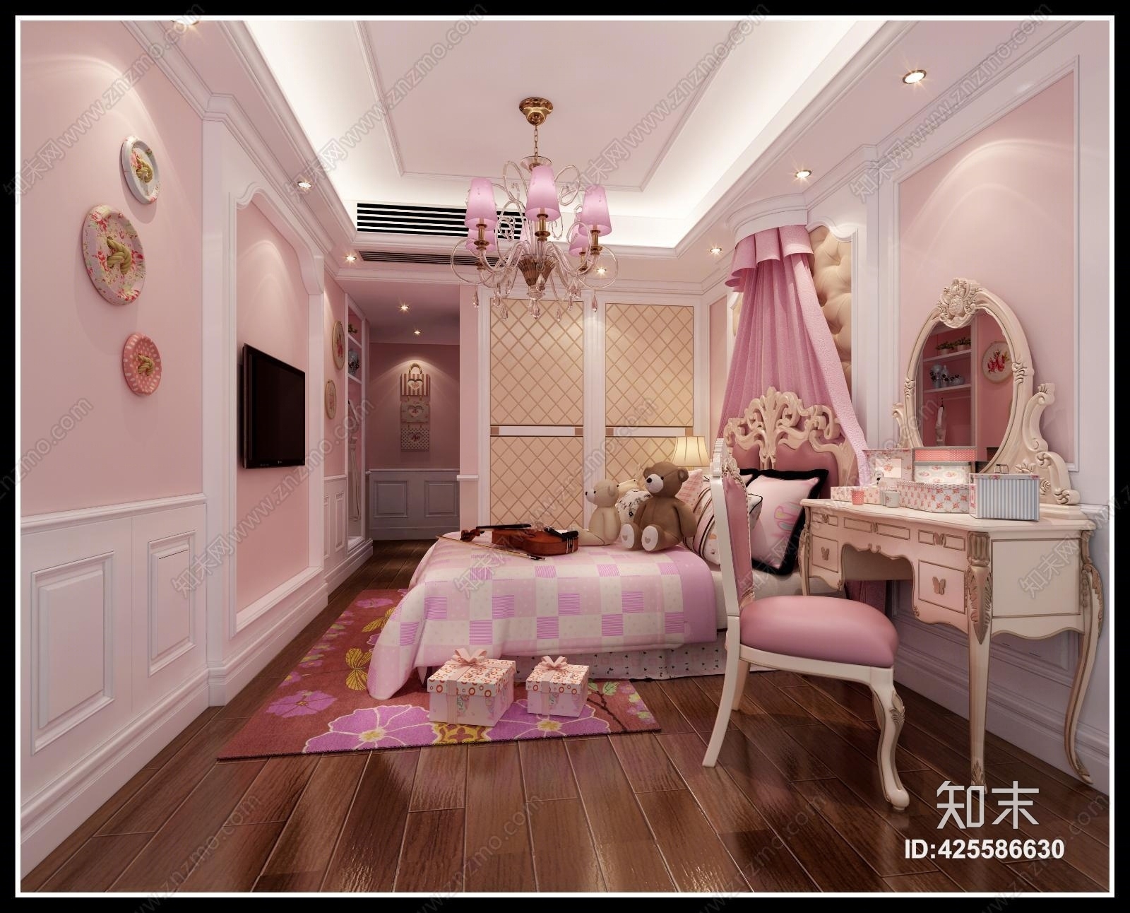 简欧公主房3D模型下载【ID:425586630】