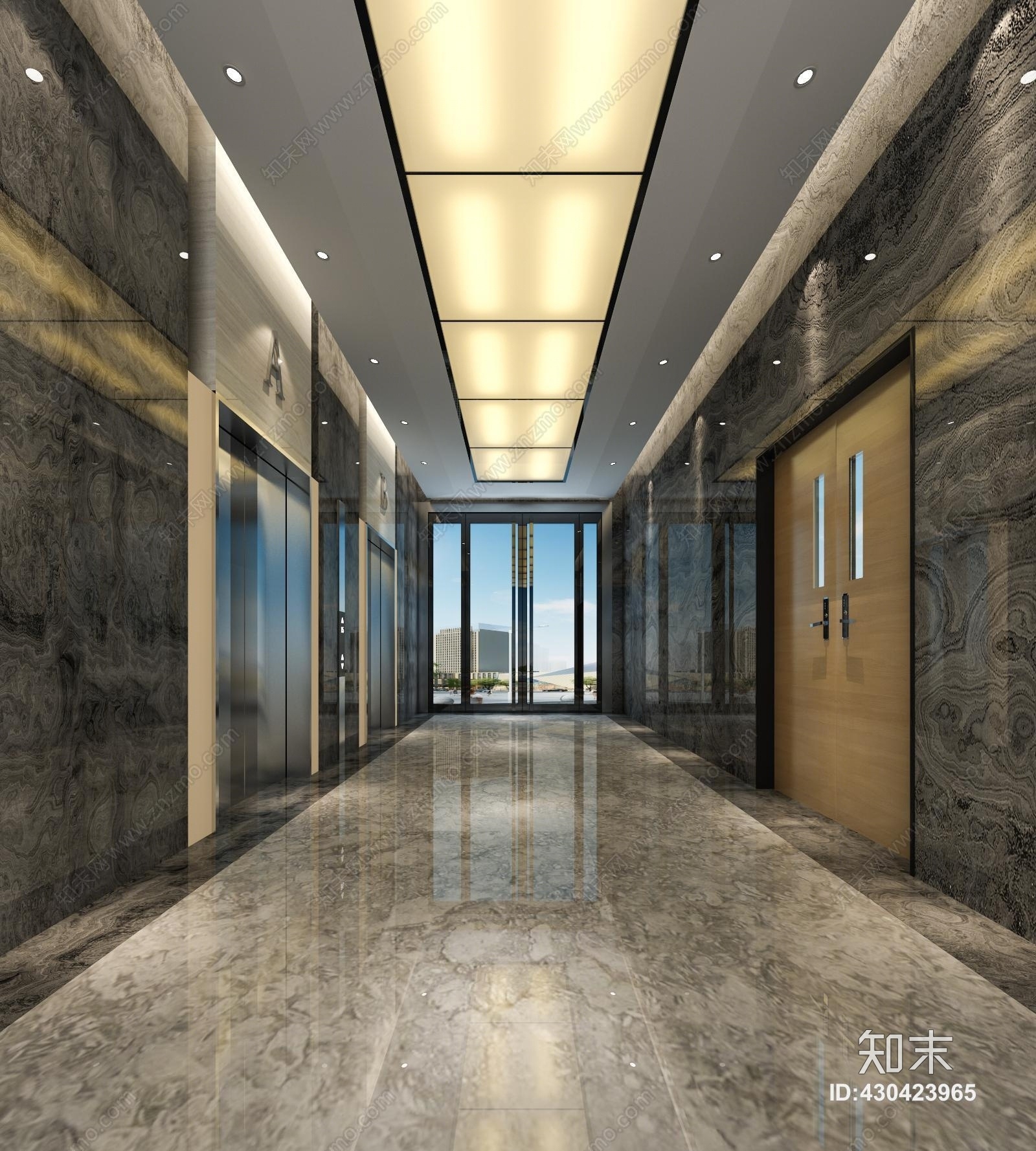 现代酒店电梯间模型3D模型下载【ID:430423965】