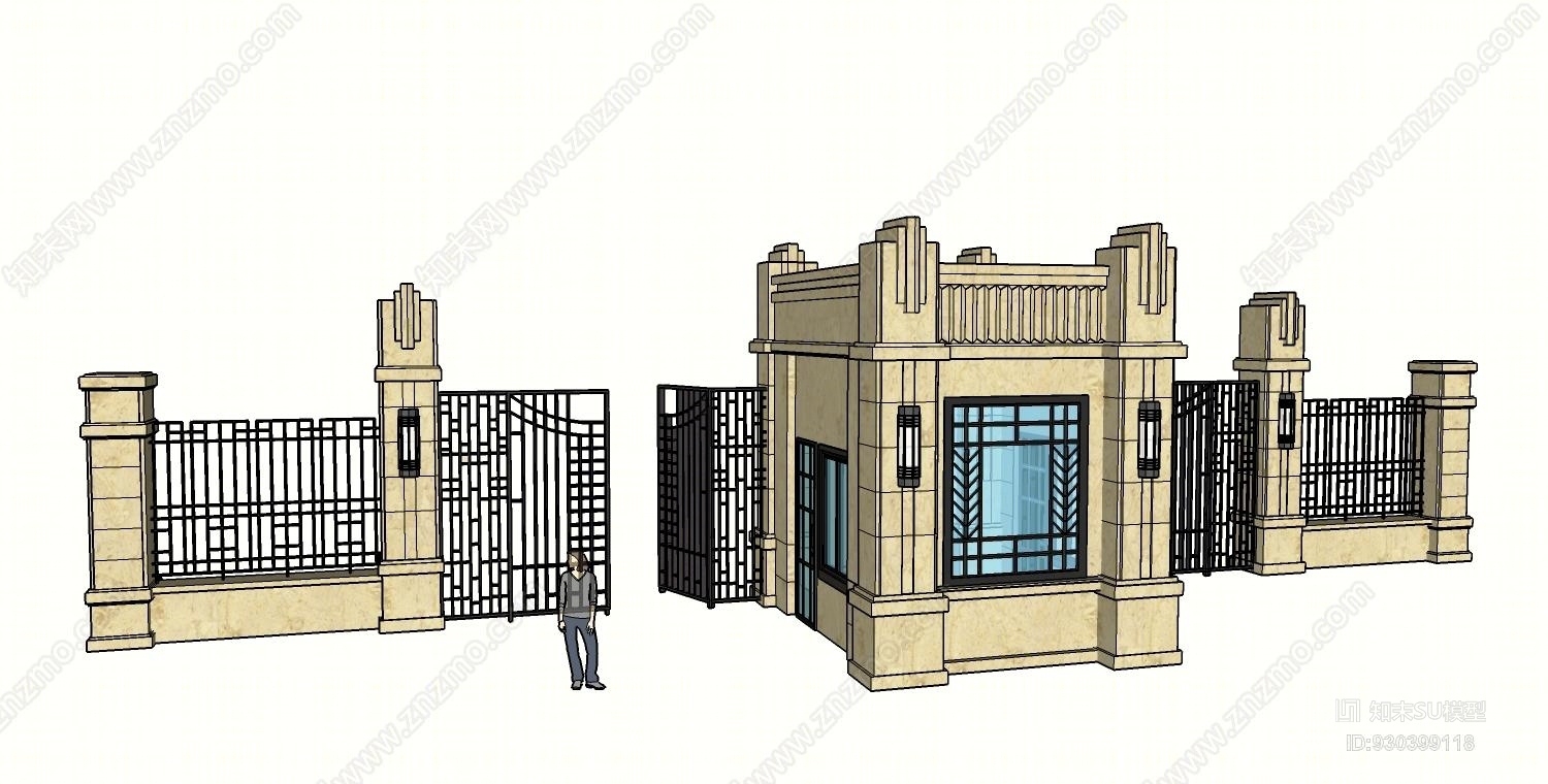 法式岗亭门卫大门SU模型下载【ID:930399118】