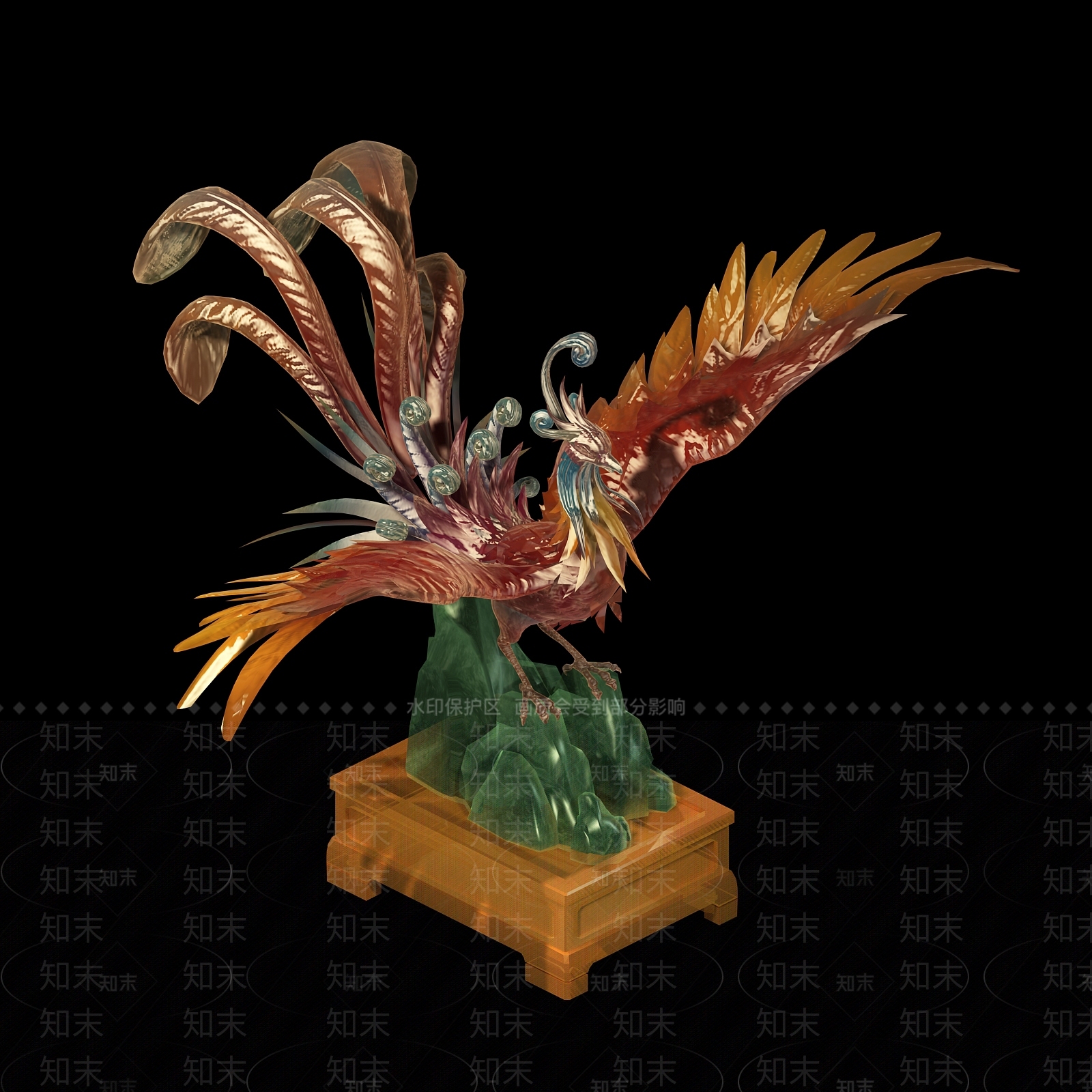 中式雕塑凤凰3d模型下载