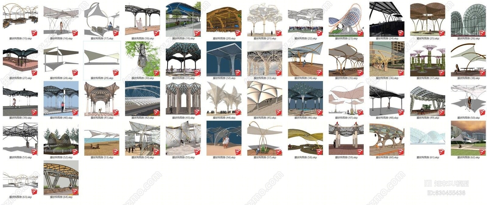 张拉膜亭大合集SU模型下载【ID:830455438】