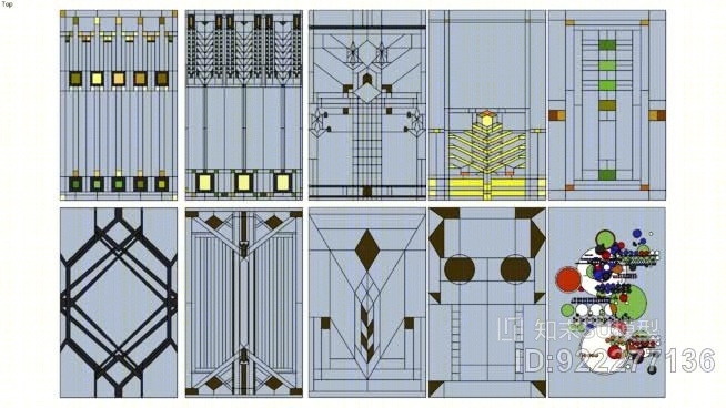 弗兰克劳埃德赖特灵感彩色玻璃SU模型下载【ID:922277136】