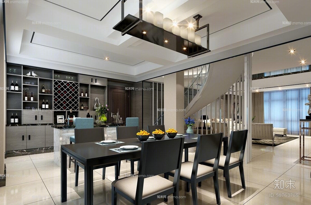 现代黑色铁艺吊灯3D模型下载【ID:50763785】