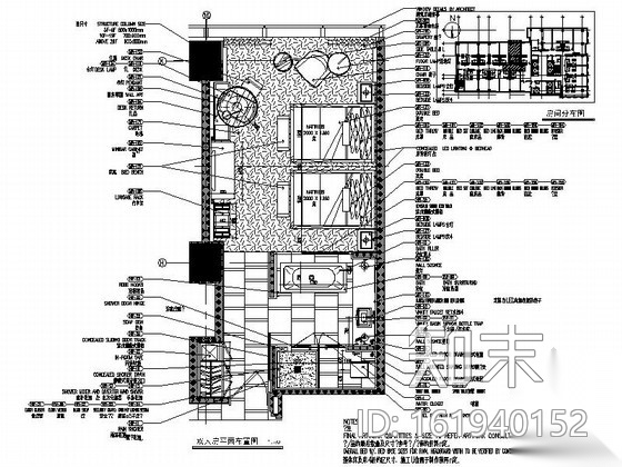 [浙江]五星级商务酒店双人房装修施工图（含效果）cad施工图下载【ID:161940152】