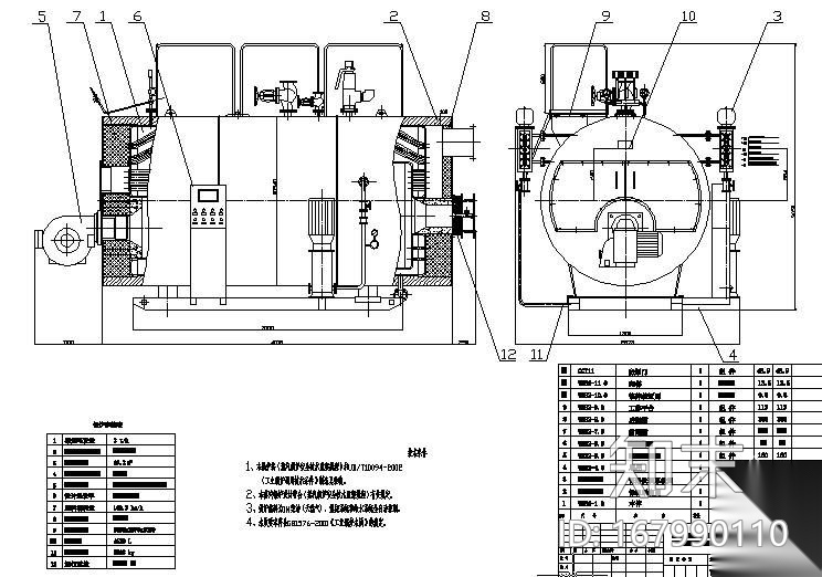 全自动燃油（气）蒸汽锅炉设计图cad施工图下载【ID:167990110】
